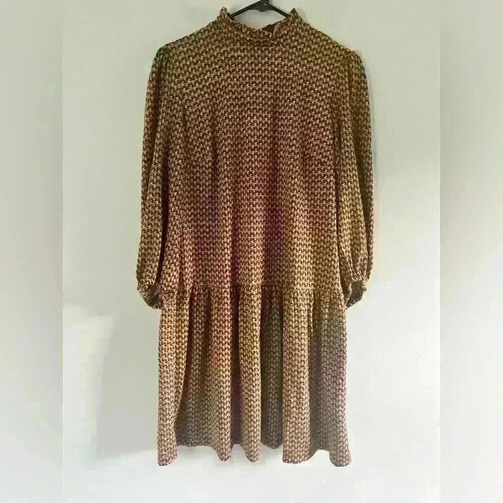 52seven Hacci Drop Waist Mock Neck Dress Sz M Brown multicolor - Picture 2 of 14